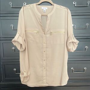 Calvin Klein Women's Beige Button-Up Top NWOT